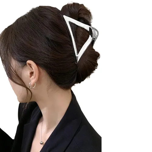Vista 9 de Pinzas de metal grandes para el cabello con diseño de lazo negro y perlas blancas, pinzas antideslizantes para mujeres y niñas, agarre fuerte