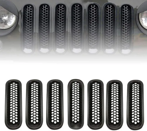 Vista 6 de Kit de inserciones de rejilla frontal de malla frontal 7 uds. Protector de rejilla para Wrangler JK/JKU 2007-2015 (negro)