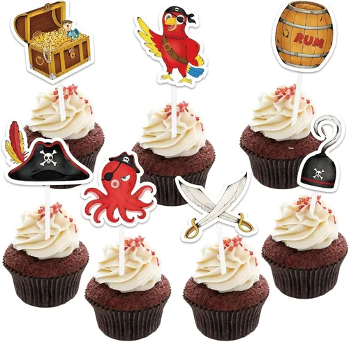Vista 2 de WERNNSAI 49 piezas de decoración pirata para cupcakes