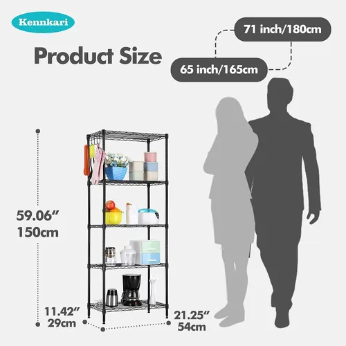 Vista 3 de Estante organizador de estante de metal ajustable de 5 niveles para despensa/lavandería/baño/cocina/dormitorio, estantes de almacenamiento