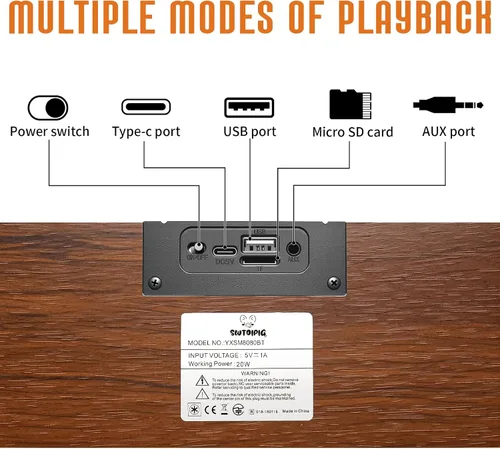 Vista 5 de Altavoces retro para computadora, barra de sonido de madera con Bluetooth 5.3 y conectividad USB, compatibilidad universal para PC, escritorio