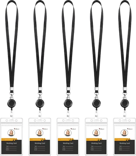 Vista 10 de Teskyer Paquete de 3 cordones retráctiles para tarjetas de identificación, soporte grueso de plástico transparente para tarjetas de identificación
