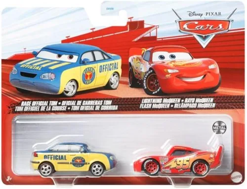 Vista 2 de Disney and Pixar Cars 3, Race Official Tom & Lightning McQueen - Paquete de 2 unidades, a escala 1:55, vehículos de personajes favoritos