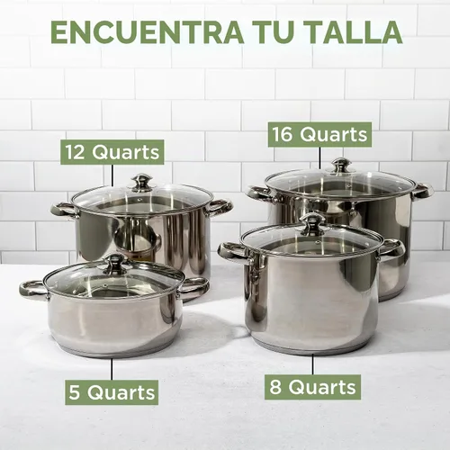 Vista 7 de Olla sopera de acero inoxidable Ecolution, olla de cocina lista para inducción con tapa de vidrio, apta para horno, olla de sopa apta