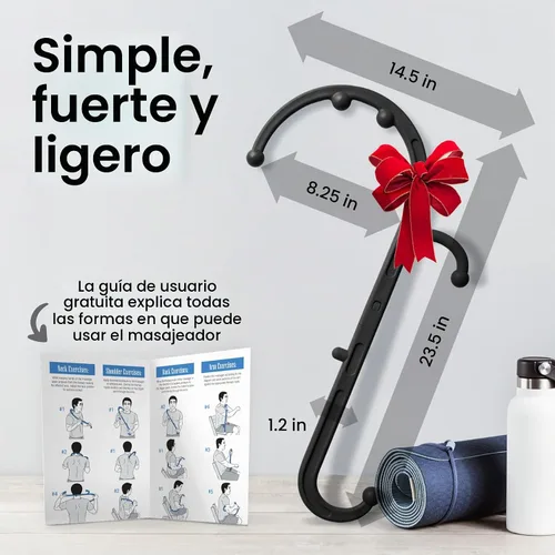 Vista 2 de LiBa Masajeador de espalda y cuello, herramientas de masaje de punto de activación para aliviar el dolor y terapia de gancho de masaje manual negro