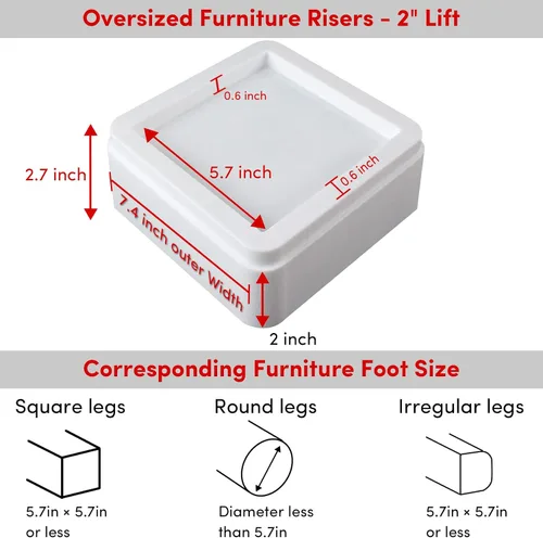 Vista 2 de DEDU Elevadores de cama de gran tamaño, resistentes, apilables, paquete de 4, elevadores de muebles para sofás de 2 pulgadas o 4 pulgadas, soporta