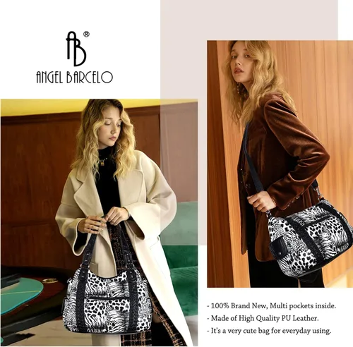 Vista 47 de Angel Barcelo - Bolsa de hombro amplia para mujer, diseño Hobo, cuero lavado