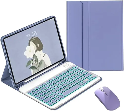 Vista 9 de Funda de teclado retroiluminada para Galaxy Tab A8 de 10.5 pulgadas modelo 2022 (SM-X200/X205/X207), cubierta delgada y ligera con teclado