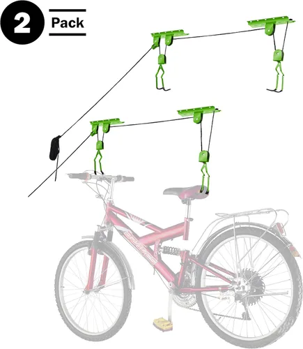 Vista 4 de Rad Sportz - Juego de 2 perchas para bicicleta con sistema de polea superior para garaje o cobertizo con capacidad de 100 libras para bicicletas