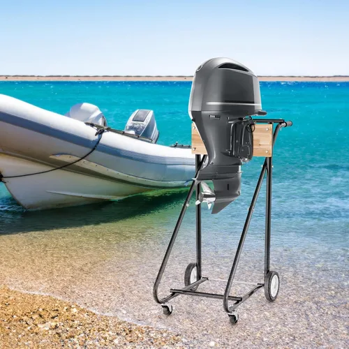 Vista 8 de S AFSTAR Soporte de motor fuera de borda, carrito de motor resistente con tablero de madera contrachapada gruesa maciza, 4 ruedas lisas, mango