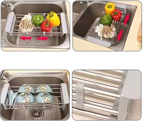 Vista 4 de Kitchen Strainers Kitchen Dish Drying Rack,Over Sink Expandable Stainless Steel Drainer,Adjustable Vegetable Fruit Drain Basket for(Black)