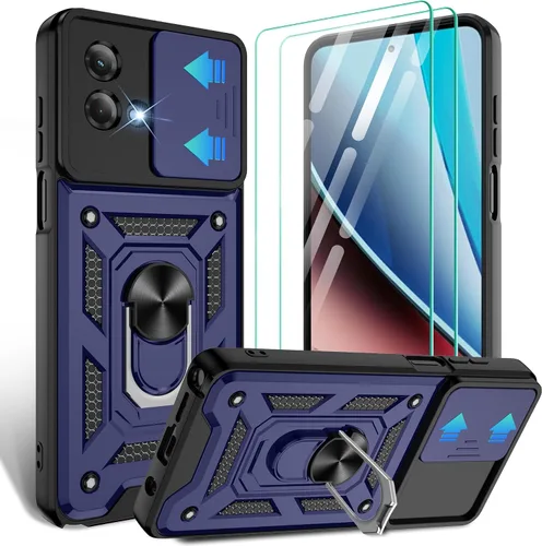 Vista 12 de Gritup Funda para Moto G Stylus 5G-2021 con cubierta deslizante para cámara 1 paquete de protectores de pantalla HD Soporte de metal giratorio