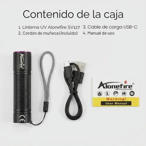 Vista 7 de ALONEFIRE SV127 Mini 395nm Linterna UV USB C recargable Blacklight Woods Lámpara Detector de Dinero Luz Negra para Detetector de Orina de Mascotas