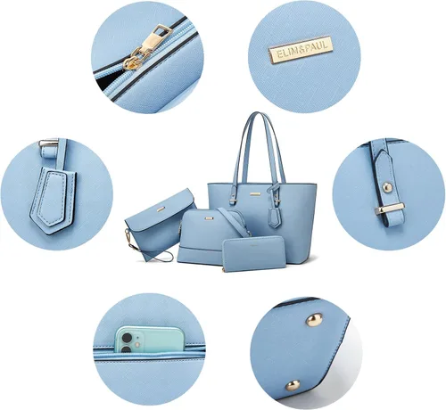 Vista 3 de Bolso de mano de moda para mujer, bolso de hombro, asa superior, juego de 4 piezas