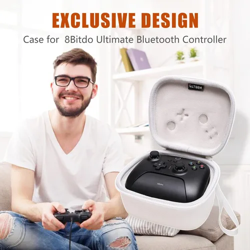 Vista 5 de LTGEM Funda de EVA para controlador Bluetooth 8Bitdo Ultimate con base de carga (blanco) - Viaje
