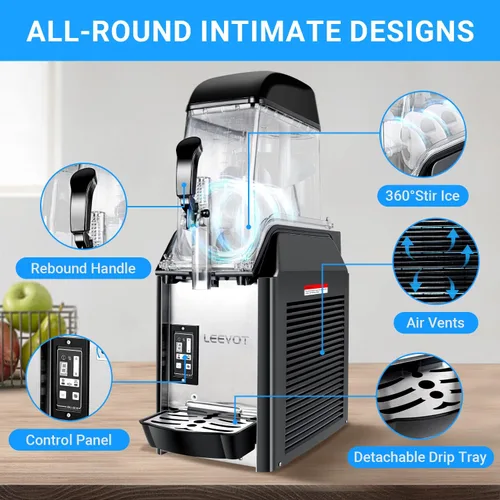 Vista 5 de LEEVOT Máquina comercial de granizado – Tanques de 12L Máquina de Margarita Máquina congelada para Restaurante Bar Fiesta – 550W Acero inoxidable