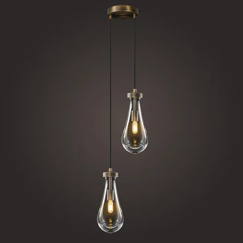 Vista 17 de Lámparas Colgantes de Gota de Lluvia para Isla de Cocina: Lámparas de Gota de Lluvia de Cristal de 2 Luces - Lámparas de Latón Dorado para sobre
