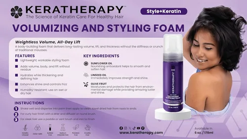 Vista 3 de KERATHERAPY Espuma nutritiva voluminizadora con infusión de queratina, 6 onzas líquidas, 6.0 fl oz, espuma para peinar el cabello con aceite