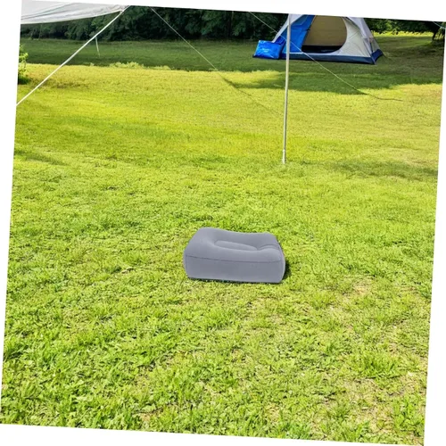 Vista 7 de FAVOMOTO Taburete inflable de viaje para reposapiés de 2 piezas, almohada gris fácil de inflar