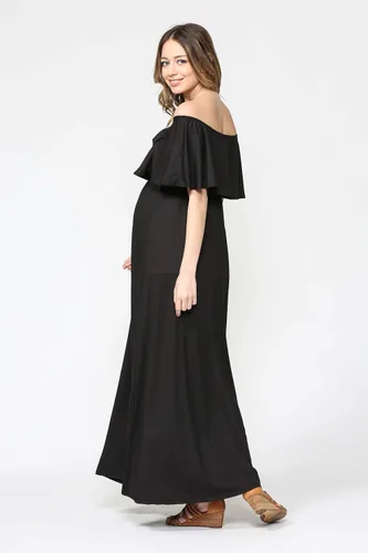 Vista 6 de Vestido de maternidad con hombros descubiertos, vestido largo para mujeres embarazadas, para fiestas de recién nacidos, o sesiones de fotos