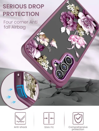 Vista 11 de Funda de teléfono con flores transparentes para Samsung Galaxy A54 Golden Shield Flower Series-Púrpura claro