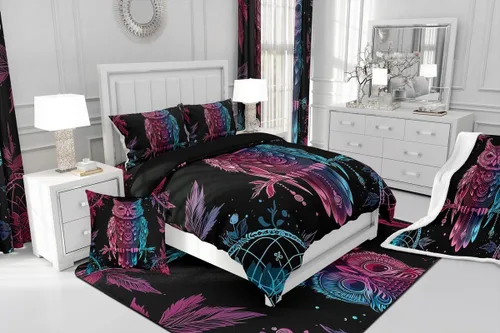 Vista 4 de Erosebridal - Juego de cama con diseño de búhos salvajes y animales salvajes para cama de matrimonio, tamaño doble, para niños y niñas, jóvenes