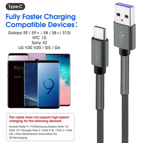 Vista 6 de Paquete de 2 cables de carga de 3 pies (carga rápida de 3 A), cargador USB C tipo cable gris cielo para iPhone 15 Pro, Samsung A32/A12/A10e/A20