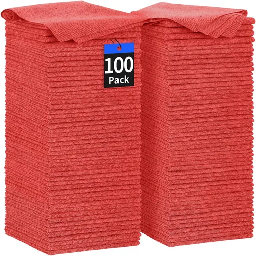 Vista 22 de Toallas de microfibra para automóviles, paquete de 24 paños de limpieza de microfibra, toallas de limpieza de 11.5 x 11.5 pulgadas, absorbentes a