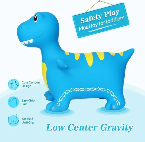 Vista 3 de INPANY Caballo hinchable, juguetes de tolva de dinosaurio, animal que rebota para niños, decoraciones de fiesta de dinosaurios, inflable para niños