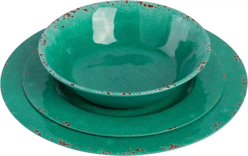 Vista 3 de Gibson Home Mauna - Juego de vajilla de melamina, servicio para 4 personas (12 piezas), color verde