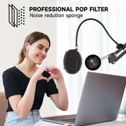 Vista 3 de Filtro pop para micrófono: pantalla de viento pop en capas de esponja con cuello de cisne flexible mejorado de 360°
