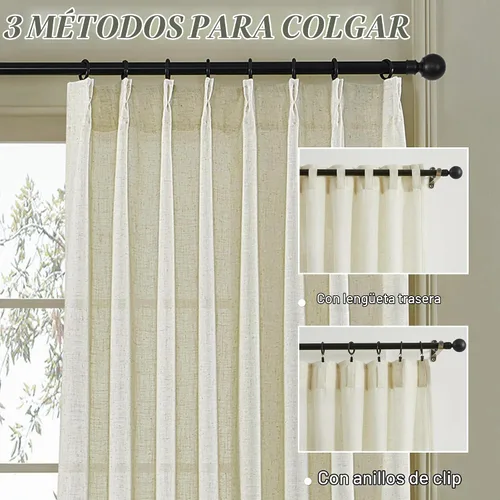Vista 2 de MASWOND - Cortinas plisadas de lino para dormitorio, 38 pulgadas de ancho x 84 pulgadas de largo, 2 paneles