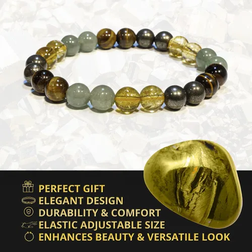 Vista 2 de ANAYA AGATE Pulsera Money Wealth Success – Juego de pulseras de citrino de ojo de tigre de aventurina verde pirita para hombres y mujeres