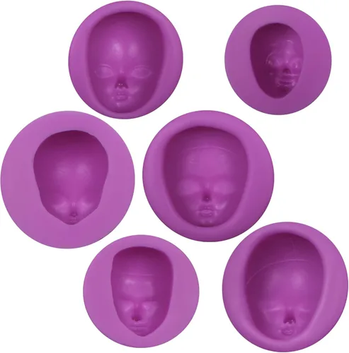 Vista 9 de Moldes de silicona para fondant, 6 paquetes de moldes de silicona de chocolate para cara de bebé, arcilla polimérica, muñeca, cara de elfo