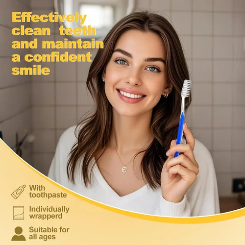 Vista 6 de Cepillos de dientes desechables con pasta de dientes envueltos individualmente, 5 colores, cepillo de dientes a granel y pasta de dientes, 0.35 oz