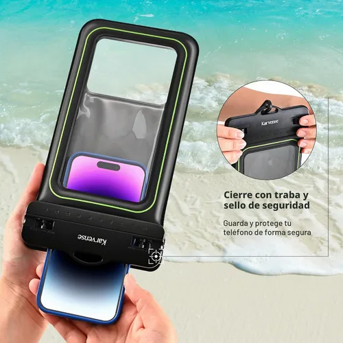 Vista 4 de Funda impermeable flotante para teléfono, bolsa impermeable con cordón para teléfono celular para iPhone, Samsung Galaxy, Pixel, bolsa seca