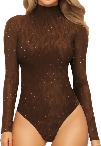 Vista 117 de MANGOPOP - Enterizo para mujer, manga larga, cuello de tortuga, cuello alto falso, estilo top