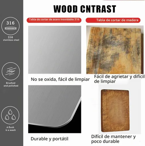 Vista 4 de Tabla de cortar de titanio, tabla de cortar de acero inoxidable, tablas de cortar de titanio 100% puro para cocina, perfecta para varias tareas
