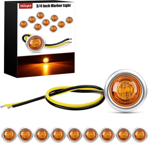 Vista 37 de Nilight Luz de marcador redonda de 3/4 pulgadas, 10 unidades, luz LED ámbar de separación, 2 conectores, indicadores laterales, luces de bala IP68