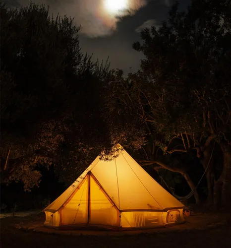Vista 5 de Tienda de campaña de lona de algodón impermeable para 4 estaciones, tienda de campaña grande glamping, tipi yurta con estufa de techo, agujero