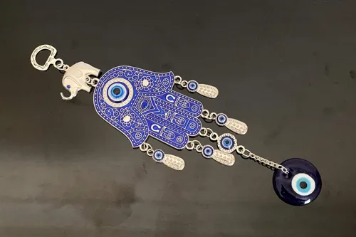 Vista 2 de Decoración colgante con protección de manos Hamsa con diseño de mal de ojo azul (con bolsa de decoración mejor) -028