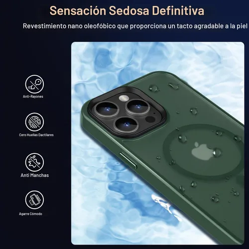 Vista 6 de MOCCA - Funda magnética a prueba de golpes para iPhone 13 Pro Max, color Verde medianoche