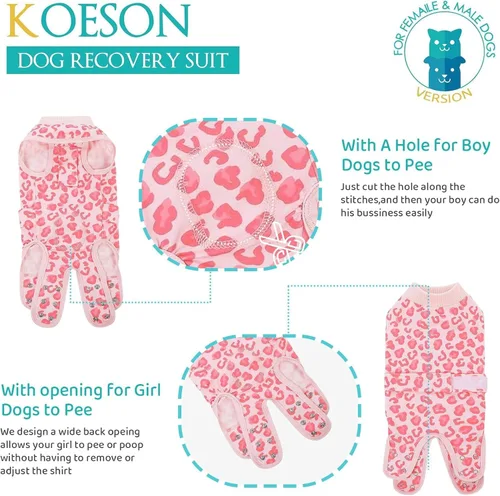 Vista 3 de KOESON Traje de recuperación de cirugía ligero y suave para perros pequeños Rosa claro leopardo