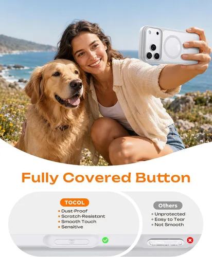 Vista 585 de TOCOL Funda magnética 3 en 1 para iPhone 15 Pro, mejorada [protección completa de cámara] con 2 protectores de pantalla, compatible con MagSafe Gris