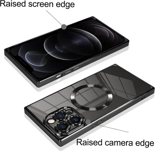 Vista 3 de KANGHAR Funda diseñada para iPhone 12 Pro Magnética Transparente con Protector de Lente de Cámara [Compatible con MagSafe] Diseño de Placado