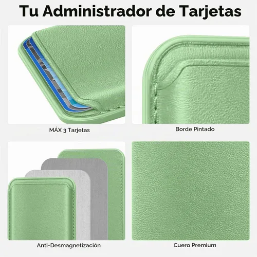 Vista 3 de Cartera de cuero Mag-Safe RFID magnética más resistente para la serie iPhone 17, accesorios Mag-Safe que se adhieren a la serie de iPhone Verde claro