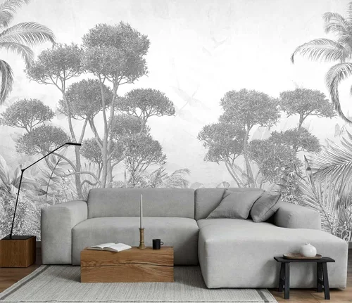 Vista 25 de Papel pintado de bosque tropical, palmera, mural de pared para dormitorio
