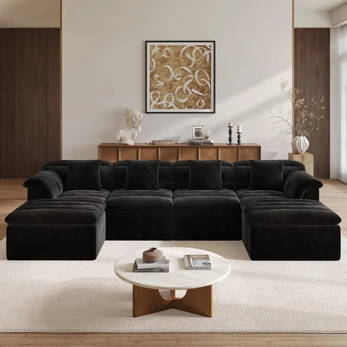 Vista 11 de Sofá modular de 111.8 pulgadas con otomana, sofá de nube sin hueso con asiento profundo, cómodos sofás de pana en forma de U para sala de estar,
