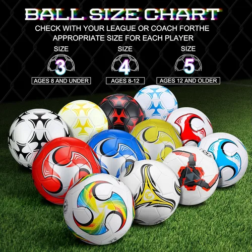 Vista 3 de Lenwen 12 pelotas de fútbol con inflador a granel, tamaño oficial 5, 4, 3, niños, adolescentes, adultos, deportes en interiores y exteriores, regalo