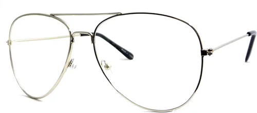 Vista 2 de Vintage Aviator Retro Metal Cuadrado Marco Lente Transparente Gafas de Ojo Plata